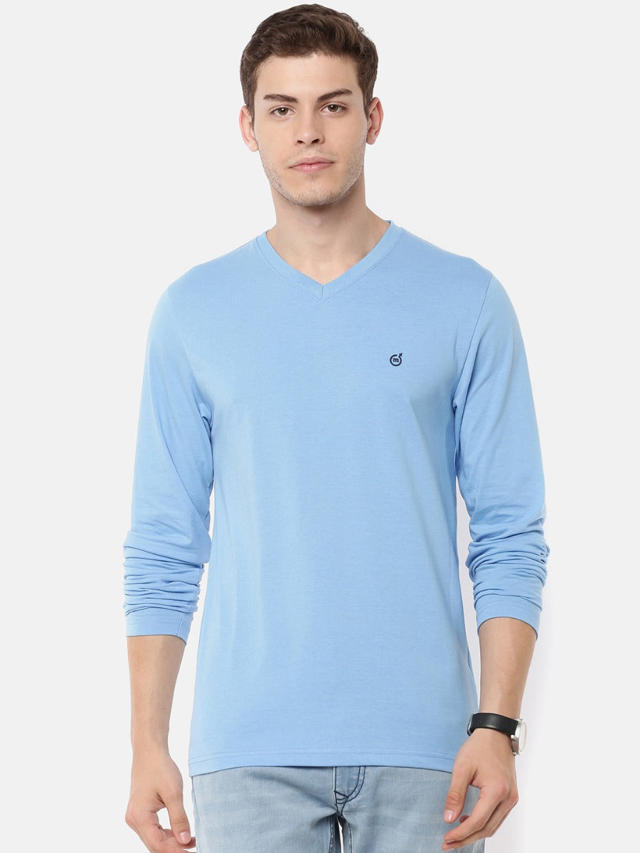 Macroman M-Series Men’s Smartz Basics T-Shirt in Cotton Rich Single Jersey Fabric, V-Neck Full Sleeve Style | M9001FS