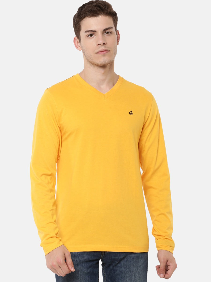 Macroman M-Series Men’s Smartz Basics T-Shirt in Cotton Rich Single Jersey Fabric, V-Neck Full Sleeve Style | M9001FS
