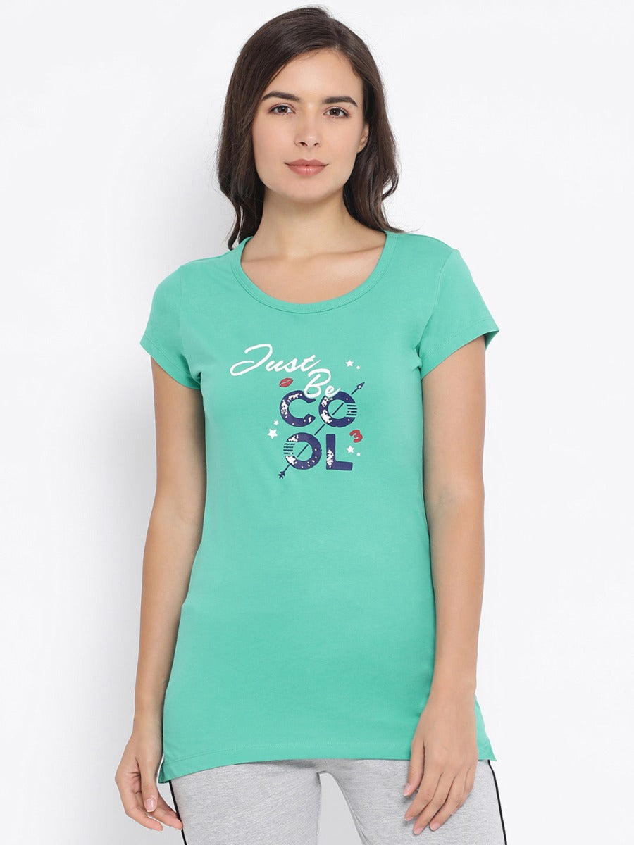 Women's Round Neck Printed Long Tees in Cotton Rich Fabric with Half Sleeves for Enhanced Comfort | MW3325