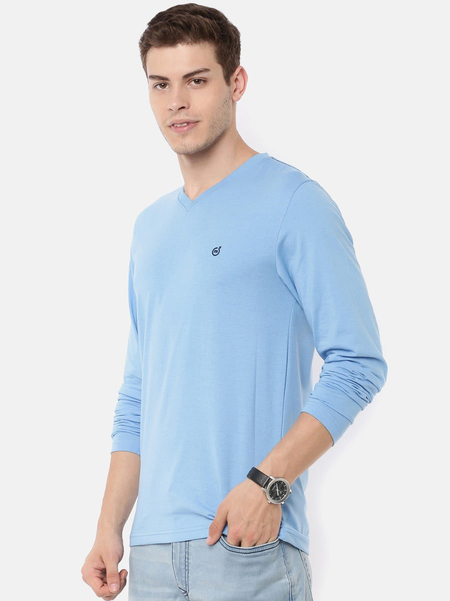 Macroman M-Series Men’s Smartz Basics T-Shirt in Cotton Rich Single Jersey Fabric, V-Neck Full Sleeve Style | M9001FS