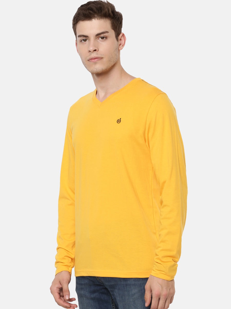 Macroman M-Series Men’s Smartz Basics T-Shirt in Cotton Rich Single Jersey Fabric, V-Neck Full Sleeve Style | M9001FS