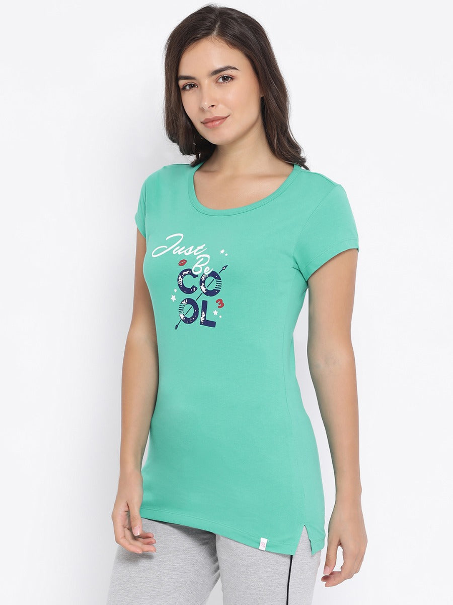Women's Round Neck Printed Long Tees in Cotton Rich Fabric with Half Sleeves for Enhanced Comfort | MW3325