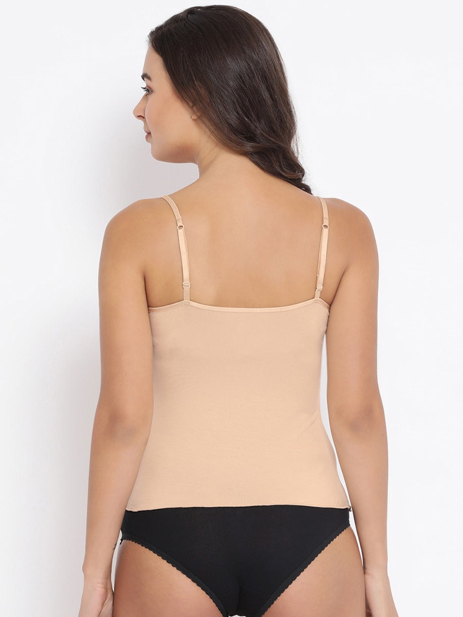 Women's Spaghetti Tops in Pure Cotton Fabric with Deep Neckline and Adjustable Straps | MW2311