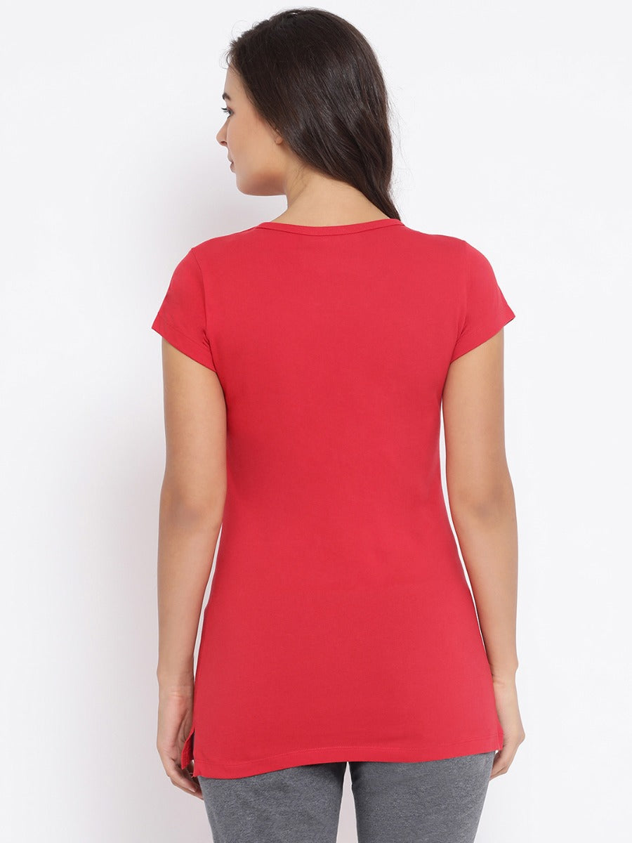 Women's Round Neck Printed Long Tees in Cotton Rich Fabric with Half Sleeves for Enhanced Comfort | MW3325