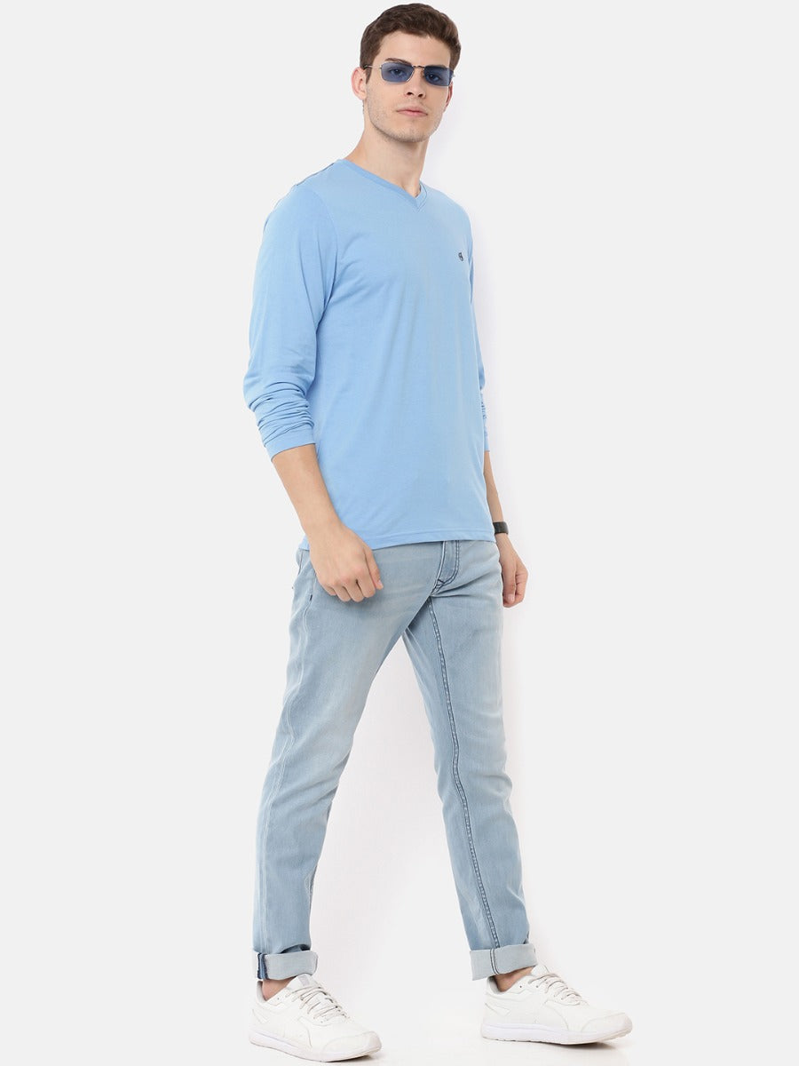 Macroman M-Series Men’s Smartz Basics T-Shirt in Cotton Rich Single Jersey Fabric, V-Neck Full Sleeve Style | M9001FS