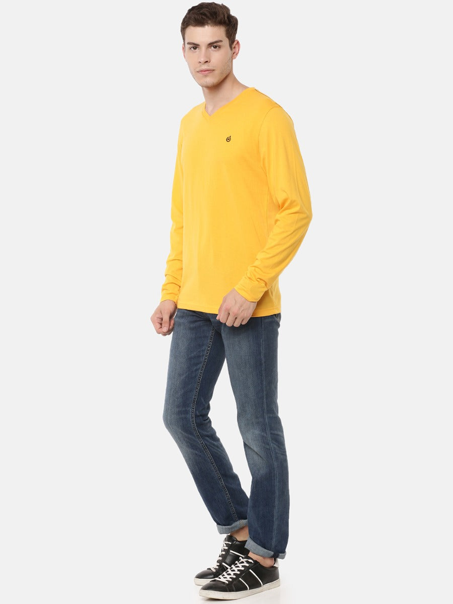 Macroman M-Series Men’s Smartz Basics T-Shirt in Cotton Rich Single Jersey Fabric, V-Neck Full Sleeve Style | M9001FS