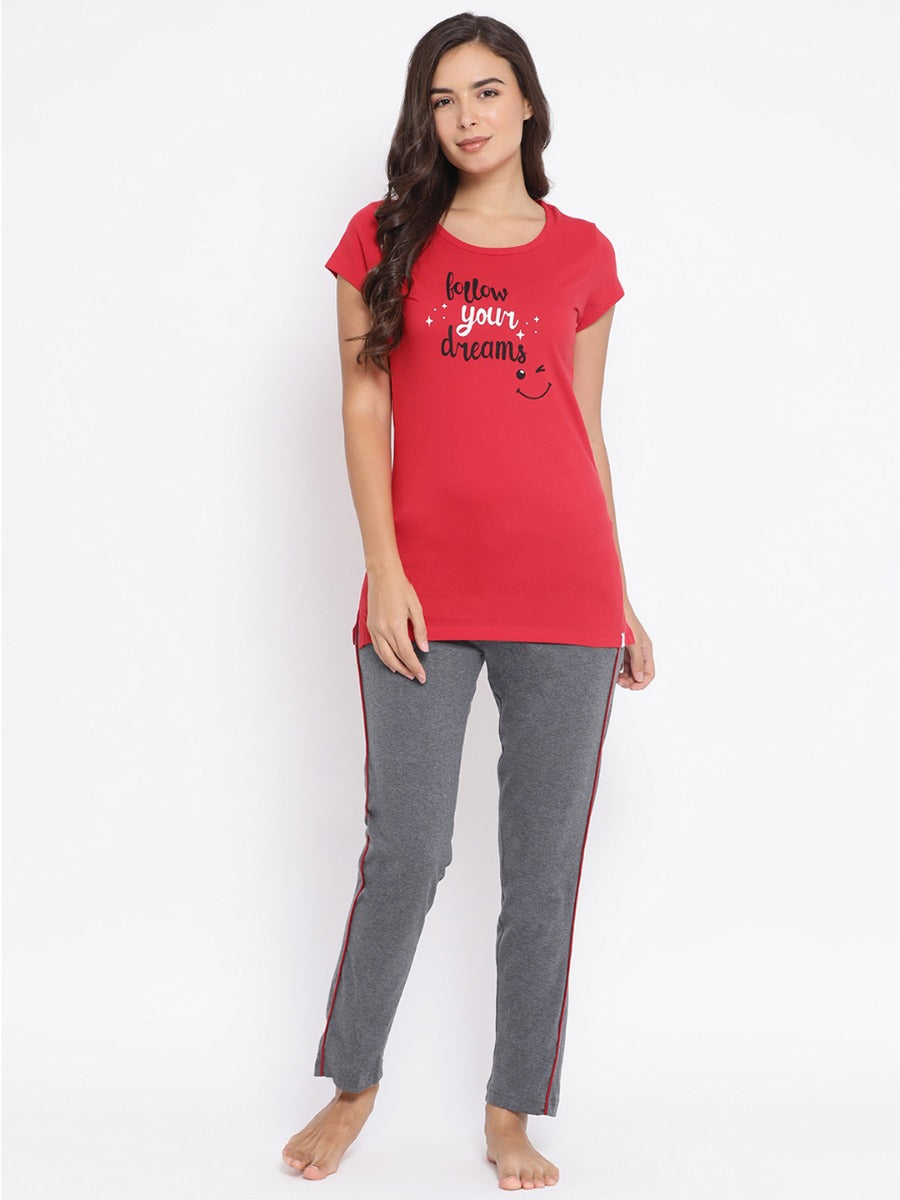 Women's Round Neck Printed Long Tees in Cotton Rich Fabric with Half Sleeves for Enhanced Comfort | MW3325