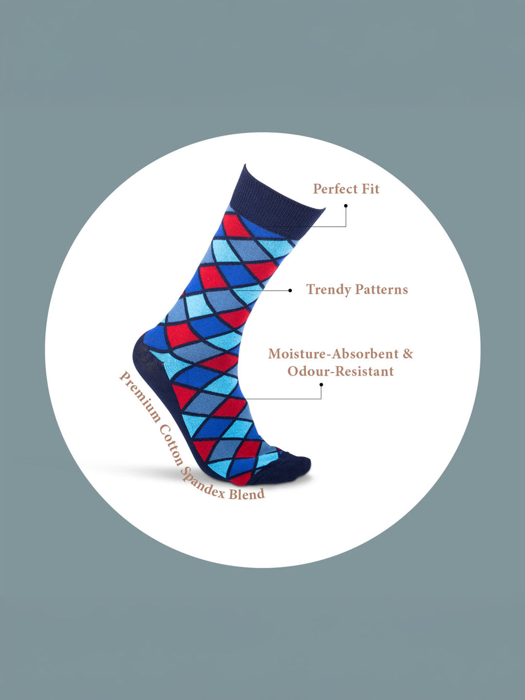 Socks Sutra Men’s Crew/Calf Length Socks (Pack of 3) | Cotton Spandex, Stretch-Fit, Reinforced Heel & Toe | MM3034