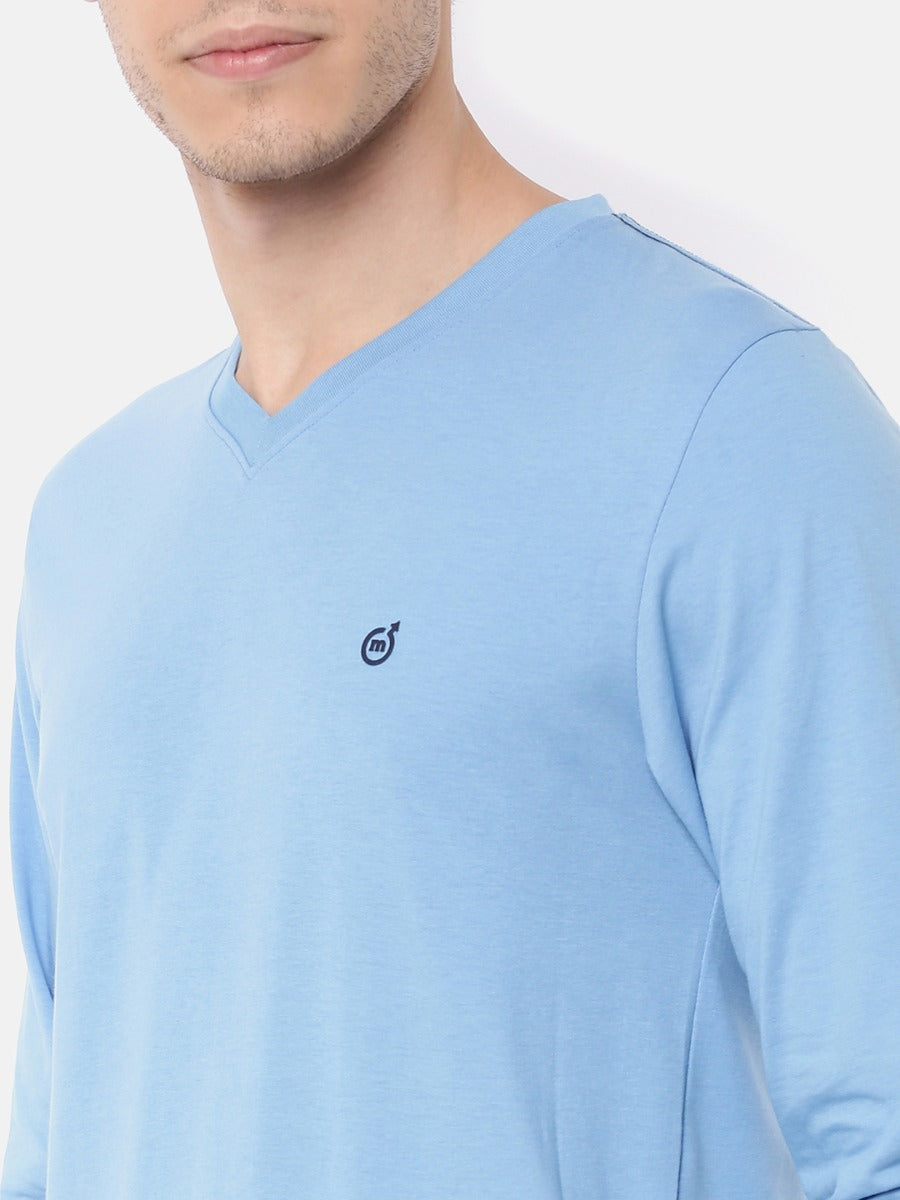 Macroman M-Series Men’s Smartz Basics T-Shirt in Cotton Rich Single Jersey Fabric, V-Neck Full Sleeve Style | M9001FS