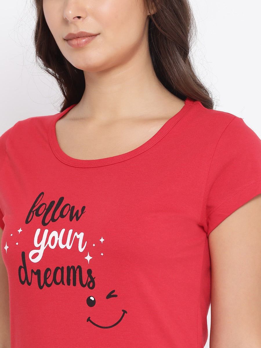 Women's Round Neck Printed Long Tees in Cotton Rich Fabric with Half Sleeves for Enhanced Comfort | MW3325