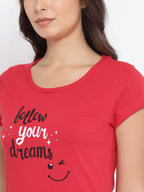 Women's Round Neck Printed Long Tees in Cotton Rich Fabric with Half Sleeves for Enhanced Comfort | MW3325