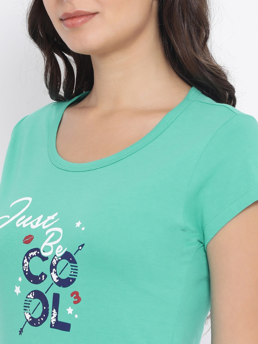 Women's Round Neck Printed Long Tees in Cotton Rich Fabric with Half Sleeves for Enhanced Comfort | MW3325