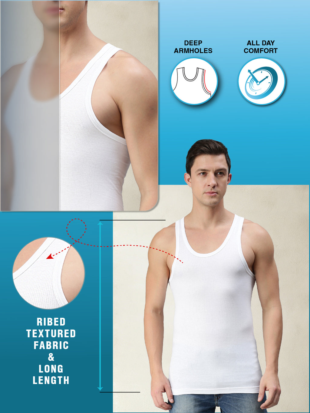 Men's Vests Combed Cotton Seamless Fit Classic Cut For Perfect Comfort (Pack Of 2) | MB001