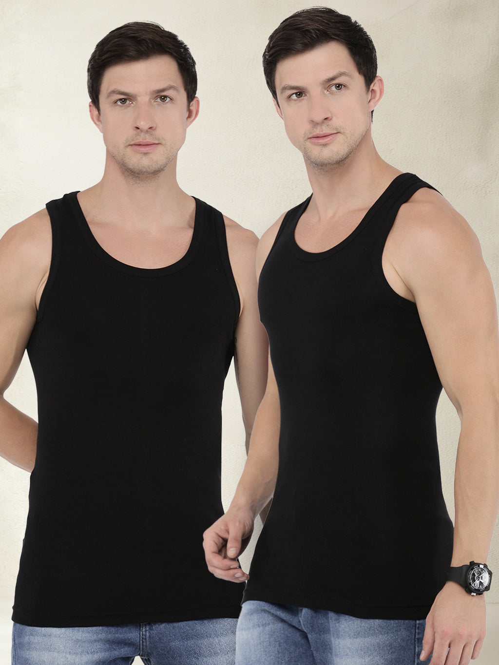 Men's Vests in Compact Cotton Fabric Classic Cut Seamless Fit with Contoured Armholes | MB005