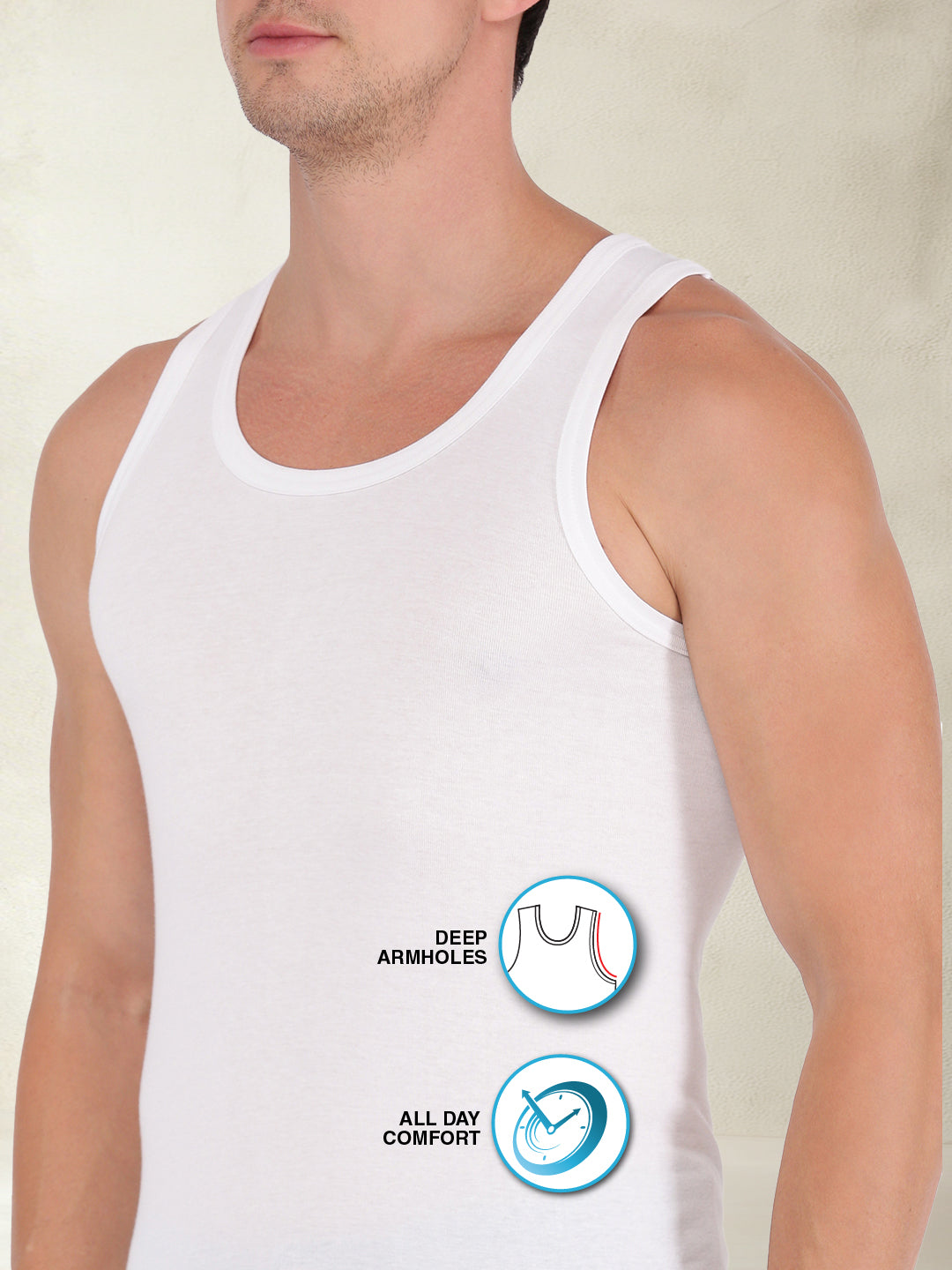 Men's Vests in Compact Cotton Fabric Classic Cut Seamless Fit with Contoured Armholes | MB005