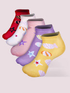 Socks Sutra by Macrowoman W-Series Women’s Casual Ankle Length Socks (Pack of 5) | Cotton Spandex, Reinforced Heel & Toe | MW3101