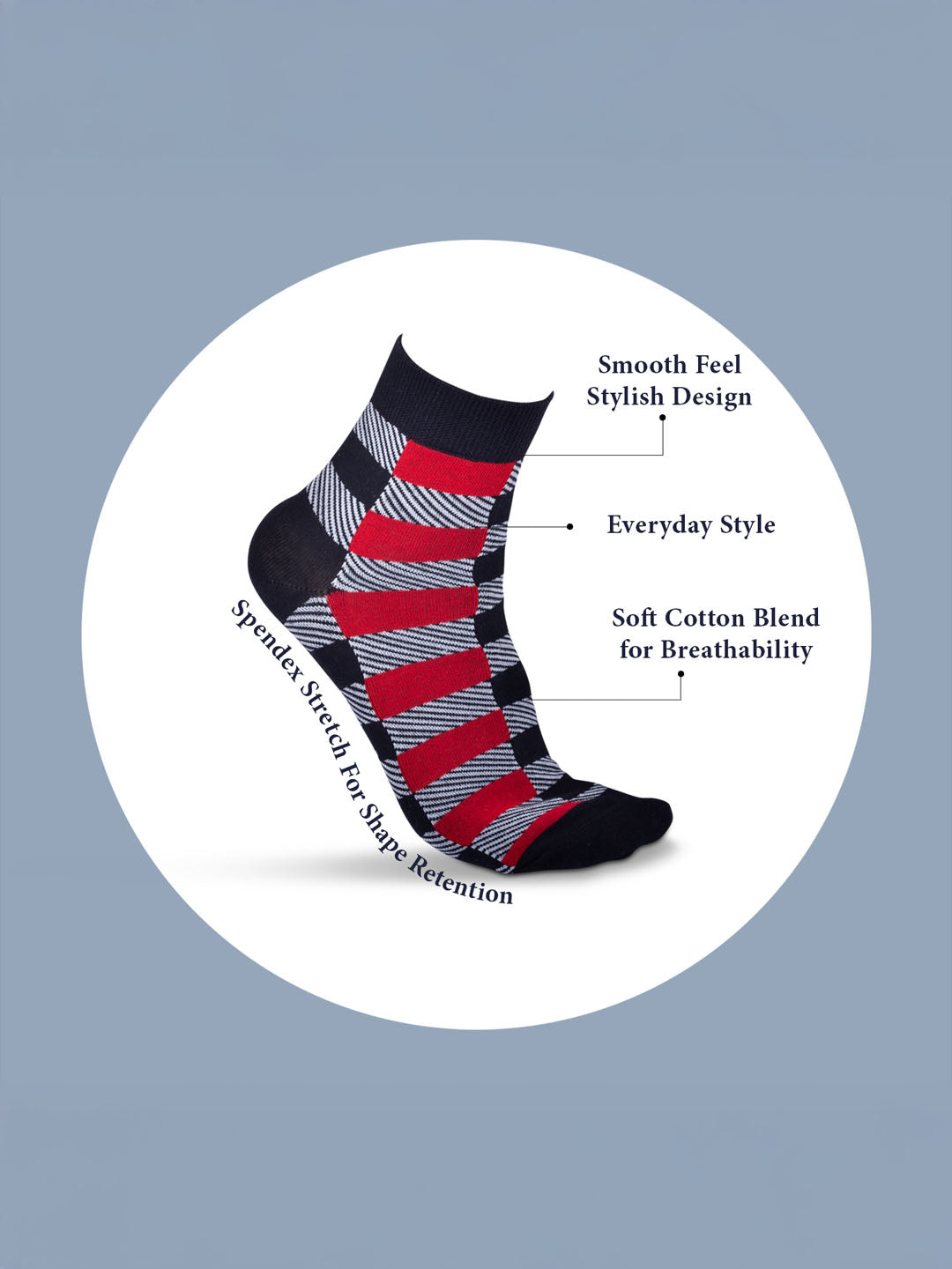 Socks Sutra by Macroman M-Series Men’s Ankle Length Socks (Pack of 3) | Cotton Spandex, Comfortable & Breathable | MM3003