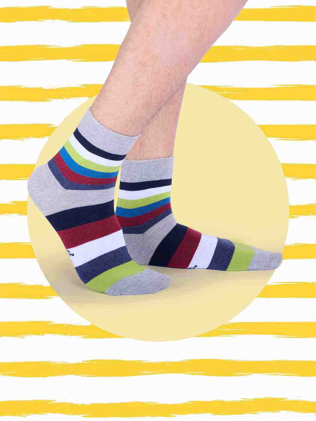 Socks Sutra by Macroman M-Series Men’s Ankle Length Socks (Pack of 3) | Cotton Spandex, Comfortable & Breathable | MM3004
