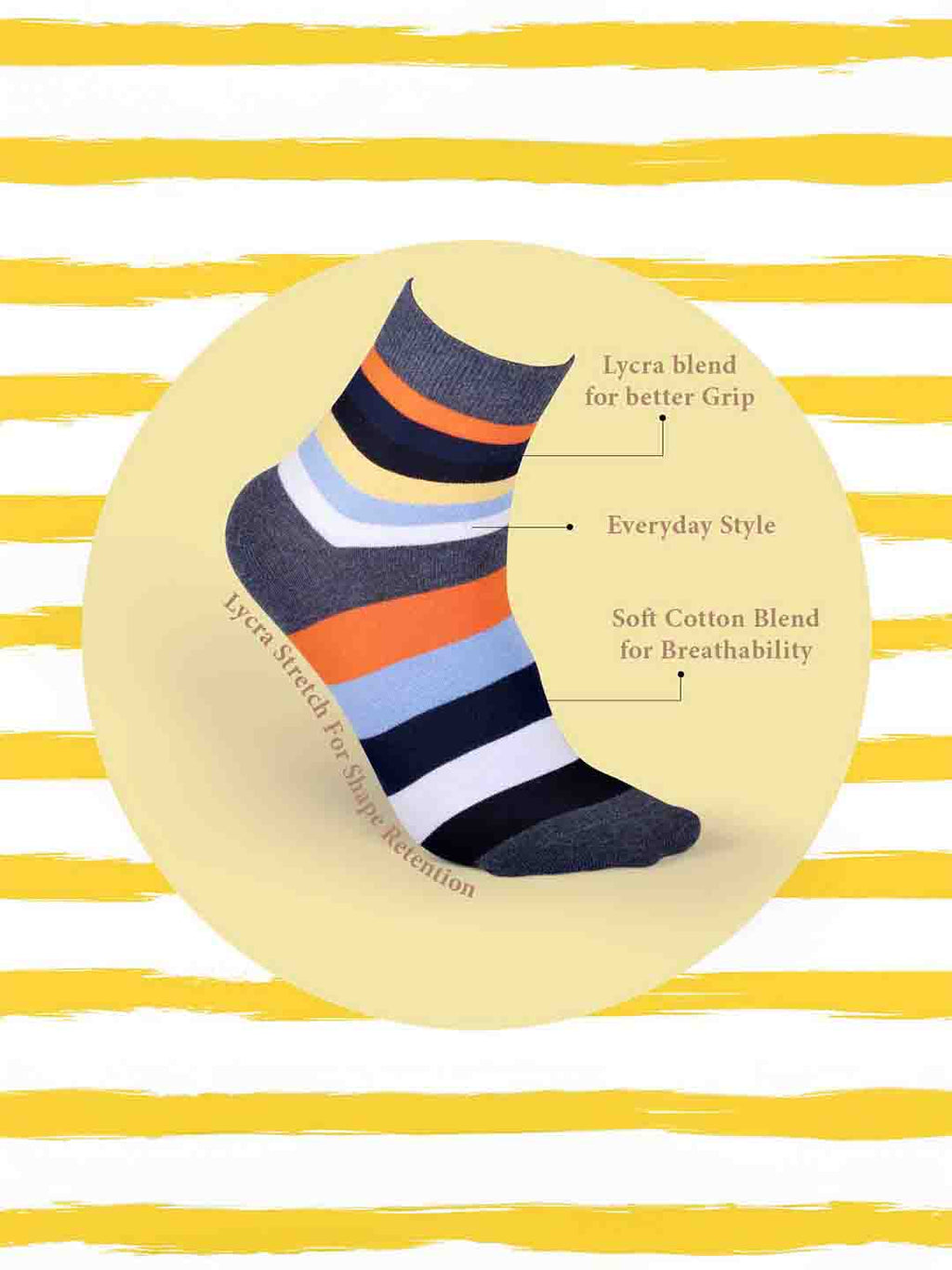 Socks Sutra by Macroman M-Series Men’s Ankle Length Socks (Pack of 3) | Cotton Spandex, Comfortable & Breathable | MM3004