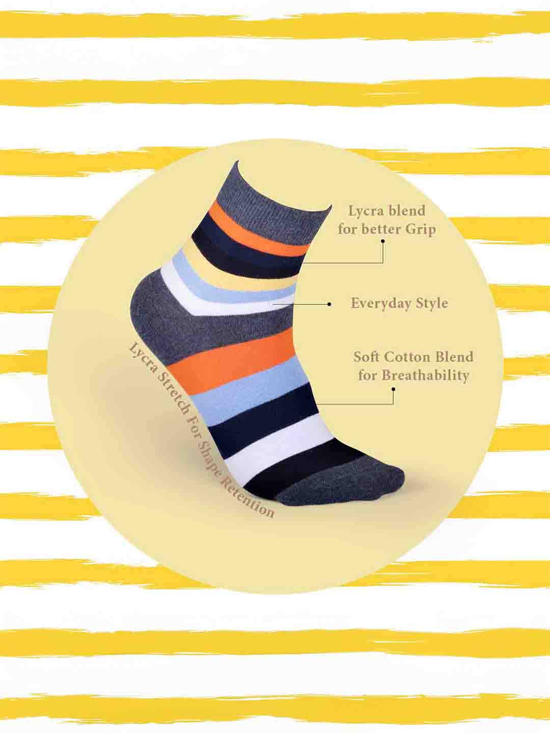 Socks Sutra by Macroman M-Series Men’s Ankle Length Socks (Pack of 3) | Cotton Spandex, Comfortable & Breathable | MM3004