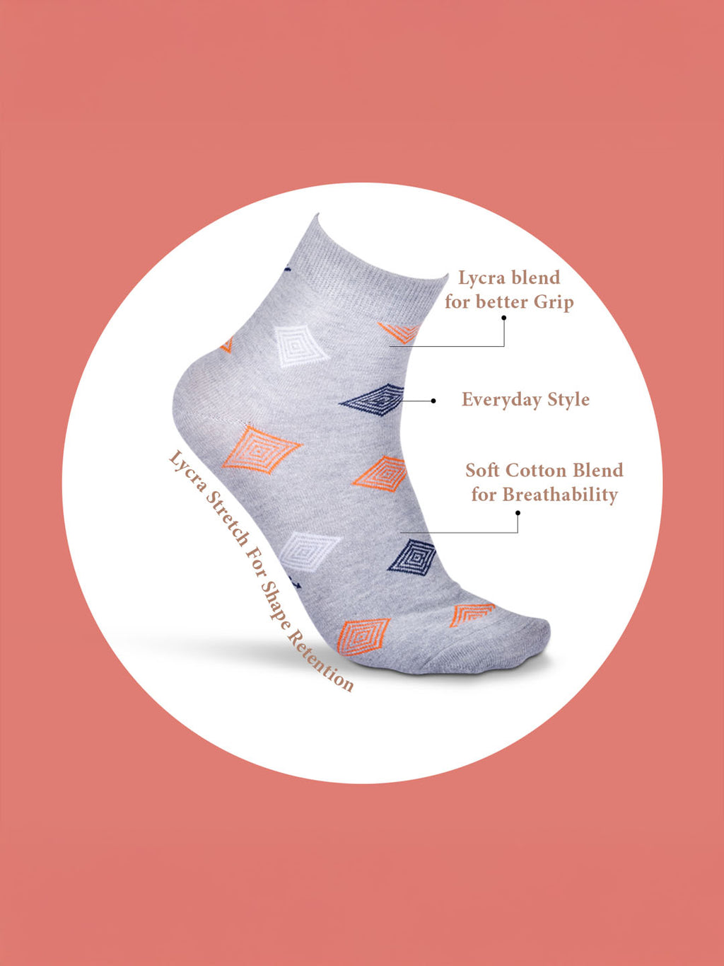 Socks Sutra by Macroman M-Series Men’s Ankle Length Socks (Pack of 3) | Cotton Spandex, Comfortable & Breathable | MM3007