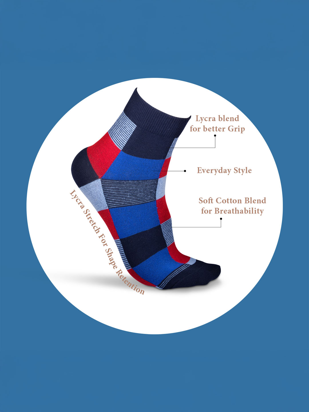 Socks Sutra by Macroman M-Series Men’s Ankle Length Socks (Pack of 3) | Cotton Spandex, Comfortable & Breathable | MM3008