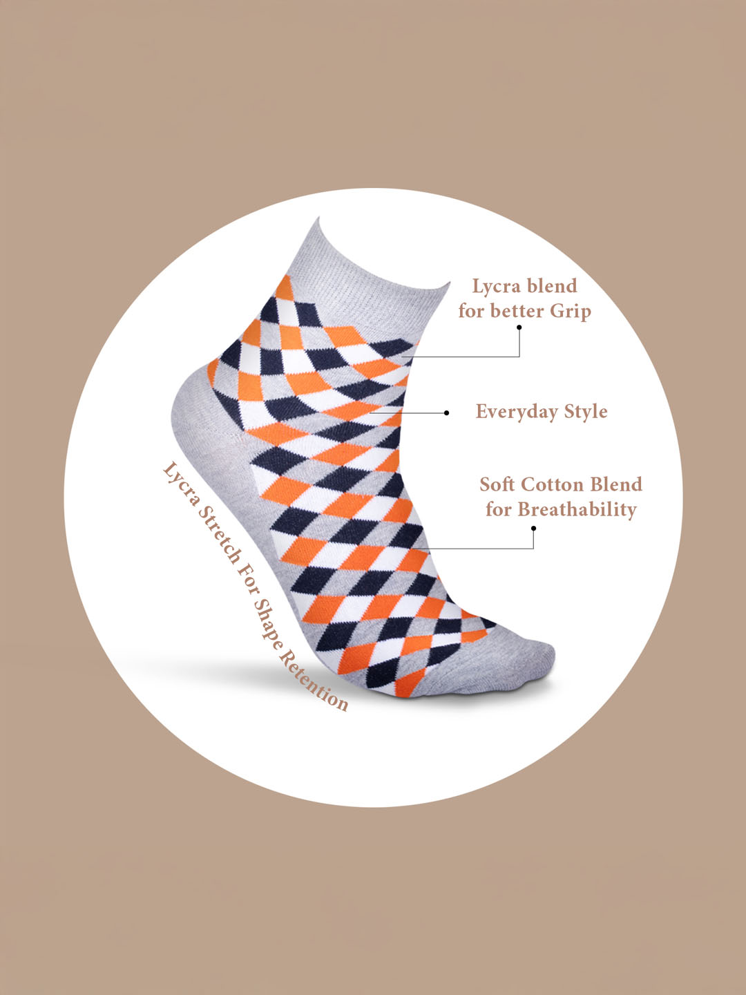 Socks Sutra by Macroman M-Series Men’s Ankle Length Socks (Pack of 3) | Cotton Spandex, Comfortable & Breathable | MM3009