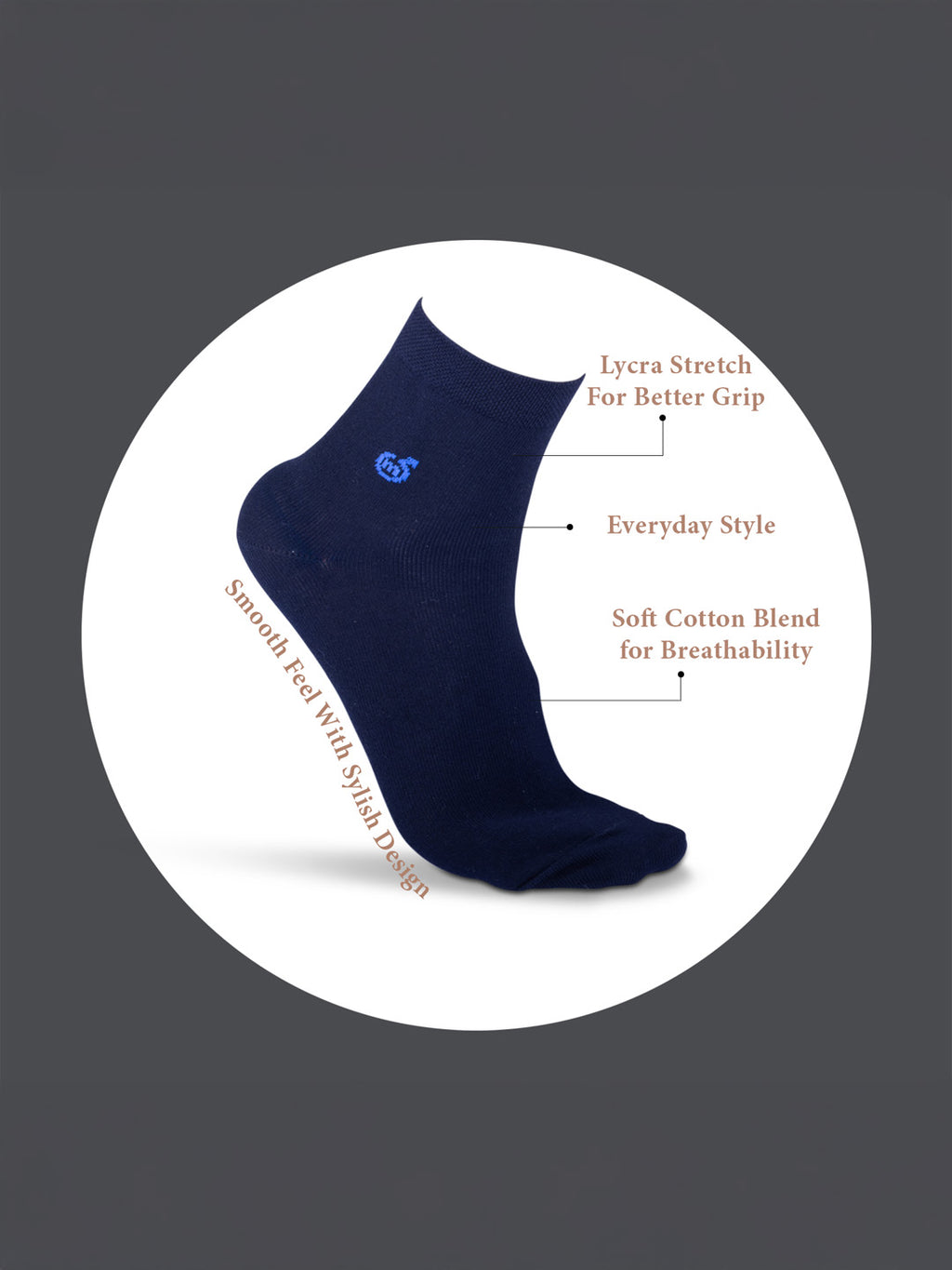 Socks Sutra by Macroman M-Series Men’s Ankle Length Socks (Pack of 3) | Cotton Spandex, Breathable & Stretch-Fit | MM3010