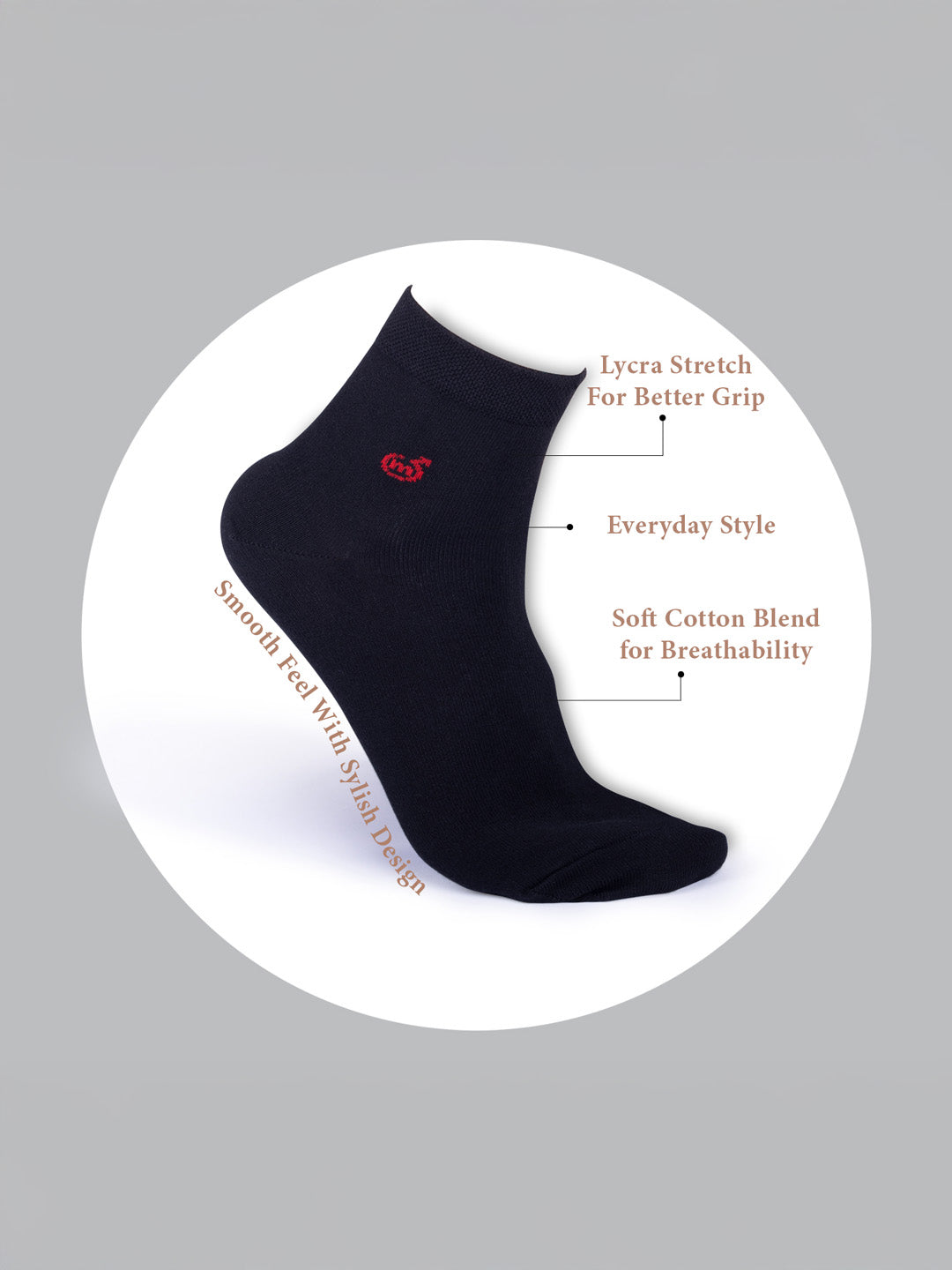 Socks Sutra by Macroman M-Series Men’s Ankle Length Socks (Pack of 3) | Cotton Spandex, Breathable & Stretch-Fit | MM3011