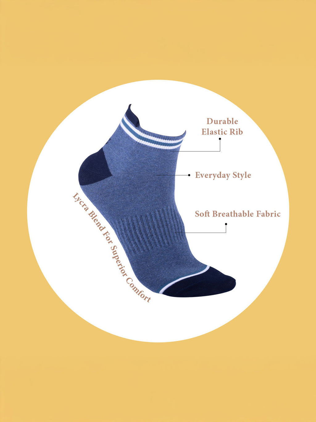Socks Sutra Men’s Ankle Length Socks (Pack of 3) | Cotton Spandex, Breathable & Stretch-Fit