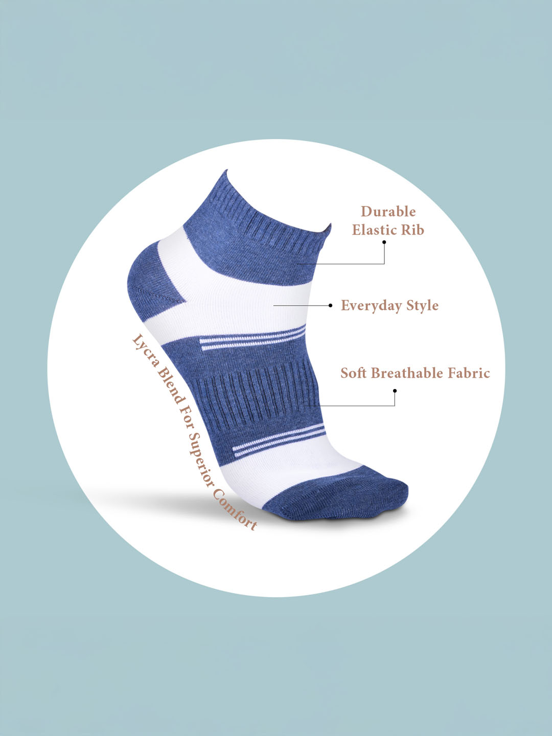 Socks Sutra by Macroman M-Series Men’s Ankle Length Socks (Pack of 3) | Cotton Spandex, Breathable & Stretch-Fit | M3014
