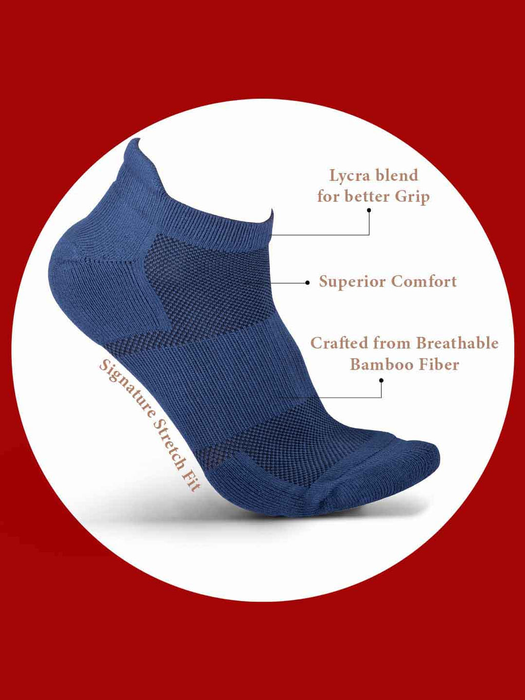 Socks Sutra by Macroman M-Series Men’s Ankle Length Socks (Pack of 3) | Bamboo Spandex Terry, Breathable & Moisture-Wicking | MM3016