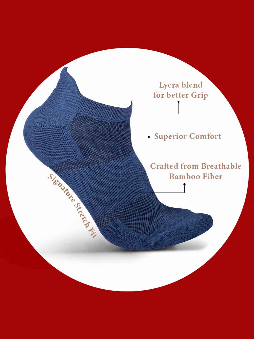 Socks Sutra by Macroman M-Series Men’s Ankle Length Socks (Pack of 3) | Bamboo Spandex Terry, Breathable & Moisture-Wicking | MM3016