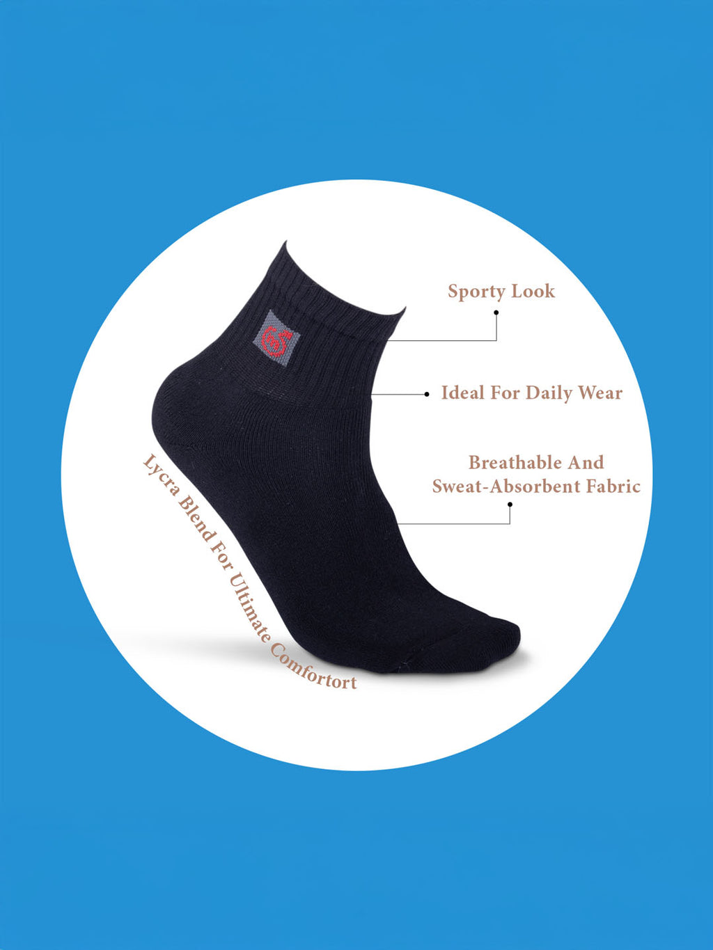 Socks Sutra by Macroman M-Series Men’s Ankle Length Sports Socks (Pack of 3) | Cotton Spandex, Sweat-Wicking & Comfortable | MM3018