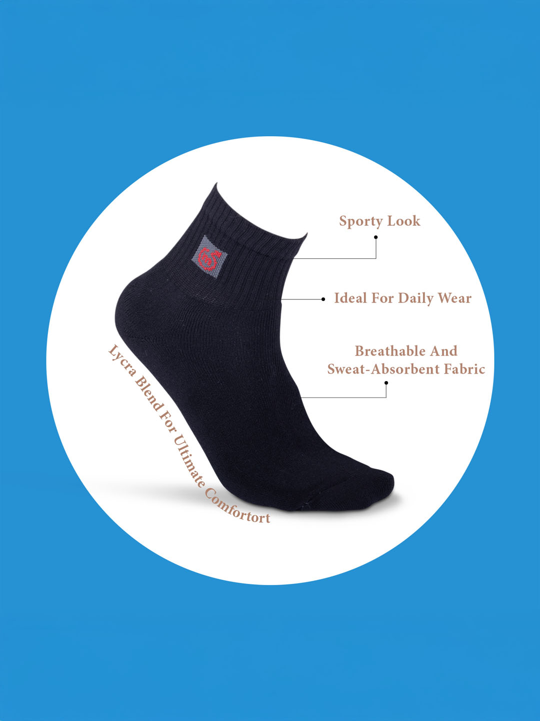 Socks Sutra by Macroman M-Series Men’s Ankle Length Sports Socks (Pack of 3) | Cotton Spandex, Sweat-Wicking & Comfortable | MM3018