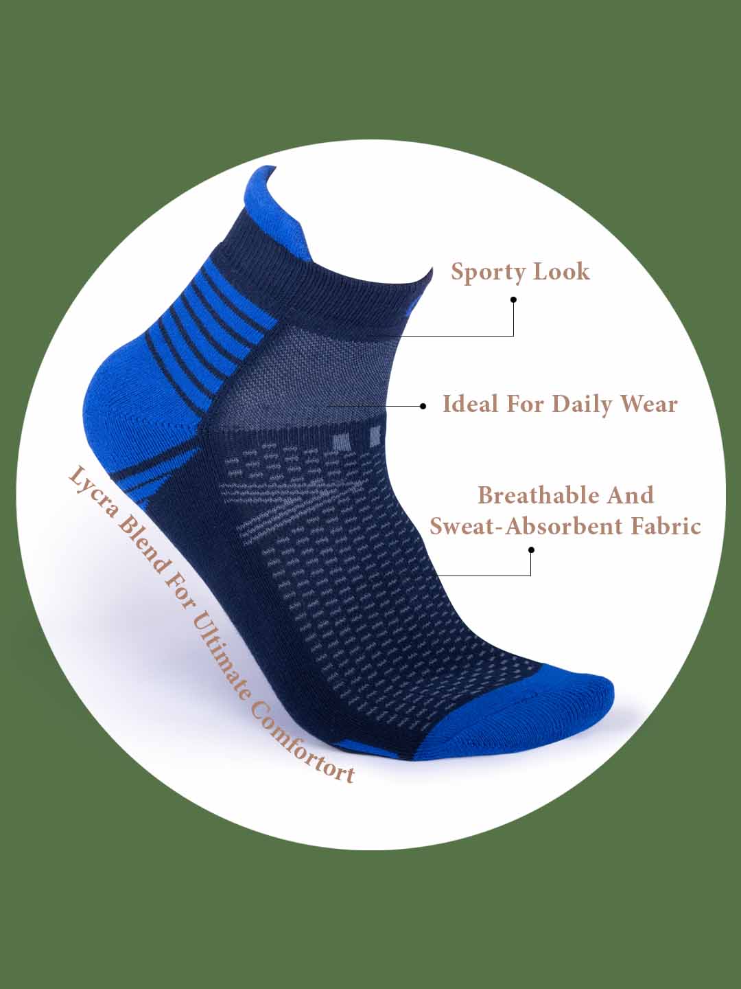 Socks Sutra by Macroman M-Series Men’s Ankle Length Sports Socks (Pack of 3) | Cotton Spandex, Sweat-Wicking & Comfortable | MM3019