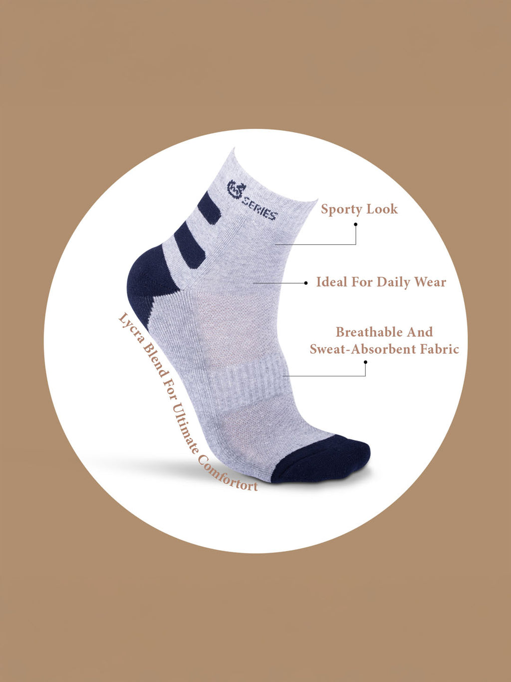 Socks Sutra Men’s Ankle Length Sports Socks (Pack of 3) | Cotton Spandex, Sweat-Wicking & Comfortable | MM3020