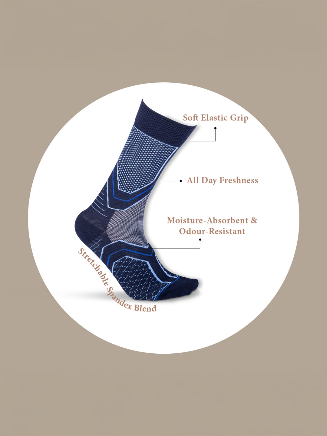 Socks Sutra Men’s Crew/Calf Length Socks (Pack of 3) | Cotton Spandex, Stretch-Fit, Reinforced Heel & Toe | MM3031