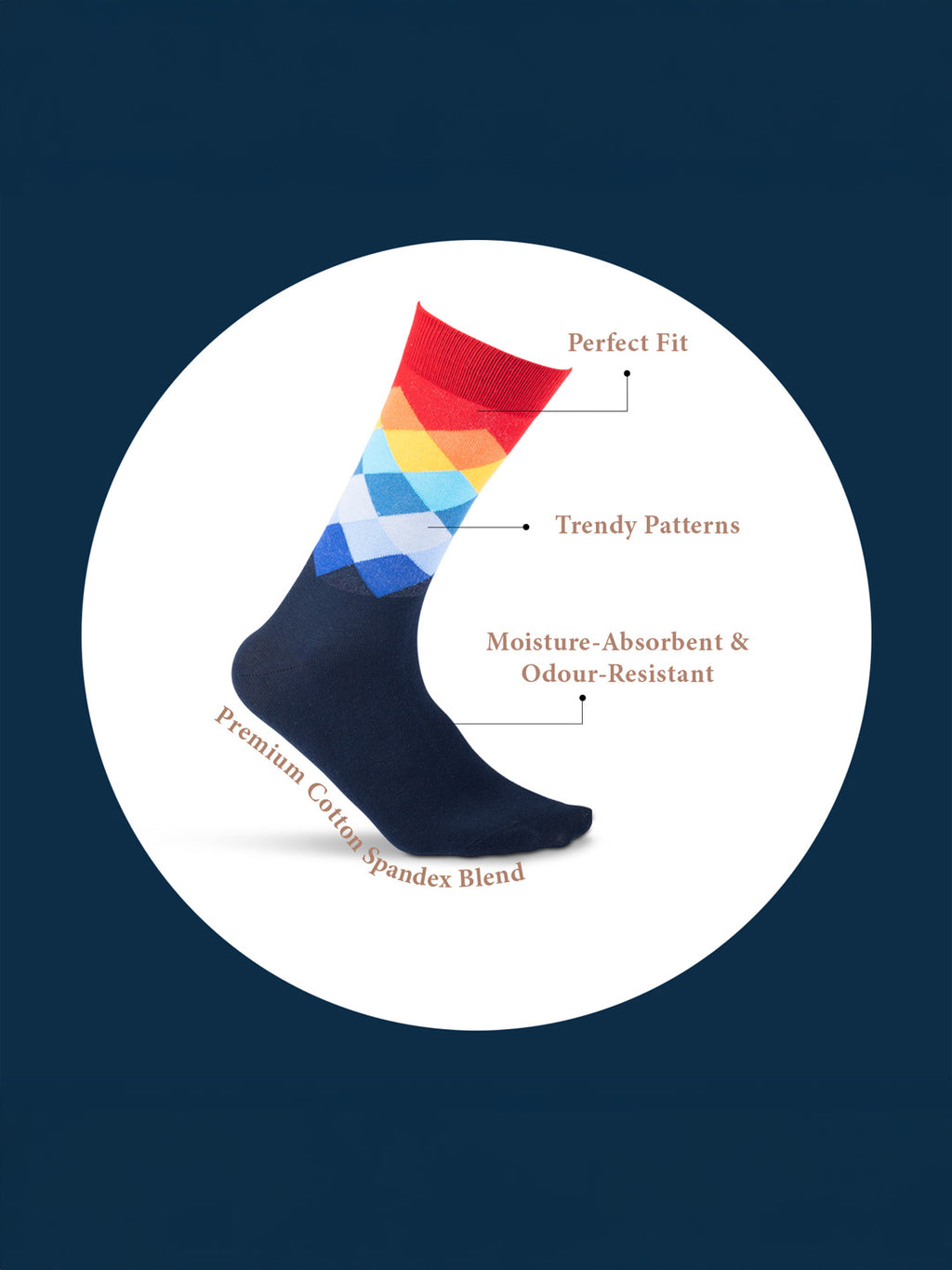 Socks Sutra Men’s Crew/Calf Length Socks (Pack of 3) | Cotton Spandex, Stretch-Fit, Reinforced Heel & Toe | MM3033