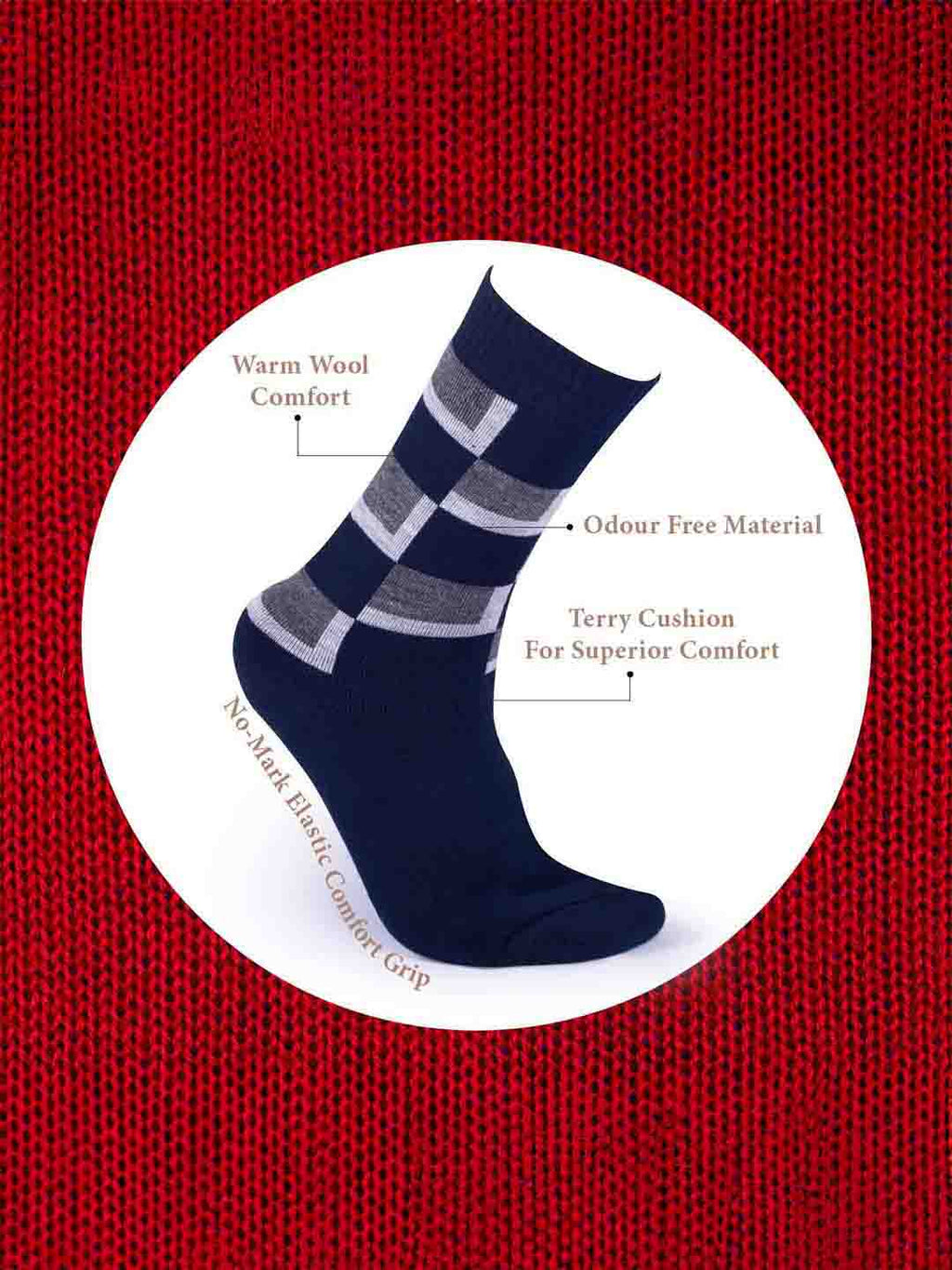 Socks Sutra by Macroman M-Series Men’s Wool Terry Crew/Calf Length Socks (Pack of 3) | Terry Wool Fabric, Odor-Resistant & Soft | MM3037