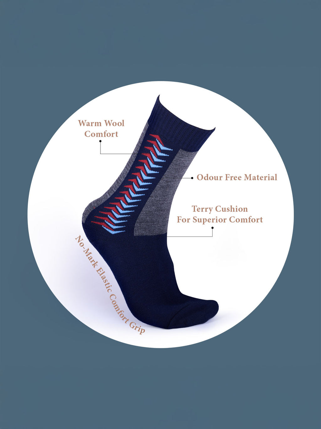 Socks Sutra Men’s Wool Terry Crew/Calf Length Socks (Pack of 3) | Terry Wool Fabric, Odor-Resistant | MM3038