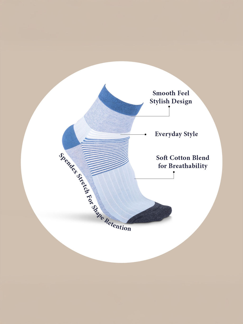 Socks Sutra by Macroman M-Series Men’s Ankle Length Socks (Pack of 3) | Cotton Spandex, Comfortable & Breathable | MM3001
