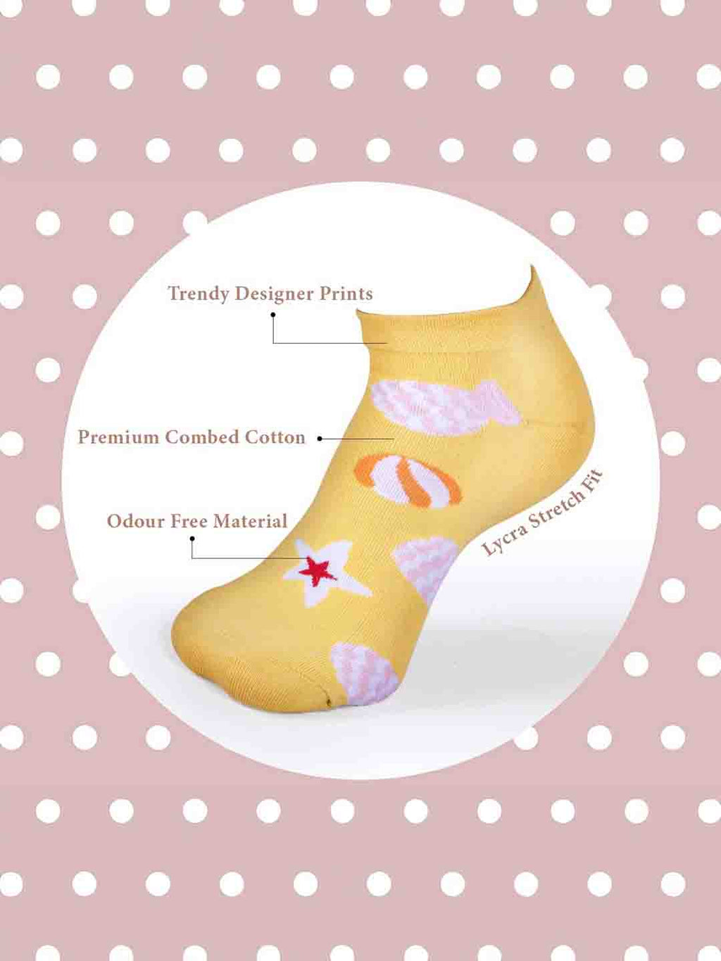 Socks Sutra by Macrowoman W-Series Women’s Casual Ankle Length Socks (Pack of 5) | Cotton Spandex, Reinforced Heel & Toe | MW3101