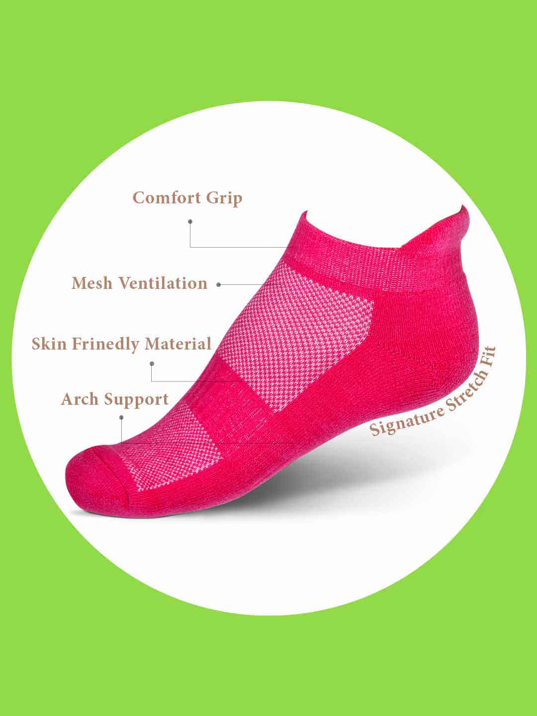 Socks Sutra by Macrowoman W-Series Women’s Sports Ankle Length Socks (Pack of 3) | Cotton Spandex Terry, Cushioned & Breathable | MW3105