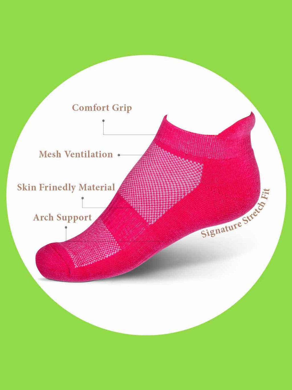 Socks Sutra by Macrowoman W-Series Women’s Sports Ankle Length Socks (Pack of 3) | Cotton Spandex Terry, Cushioned & Breathable