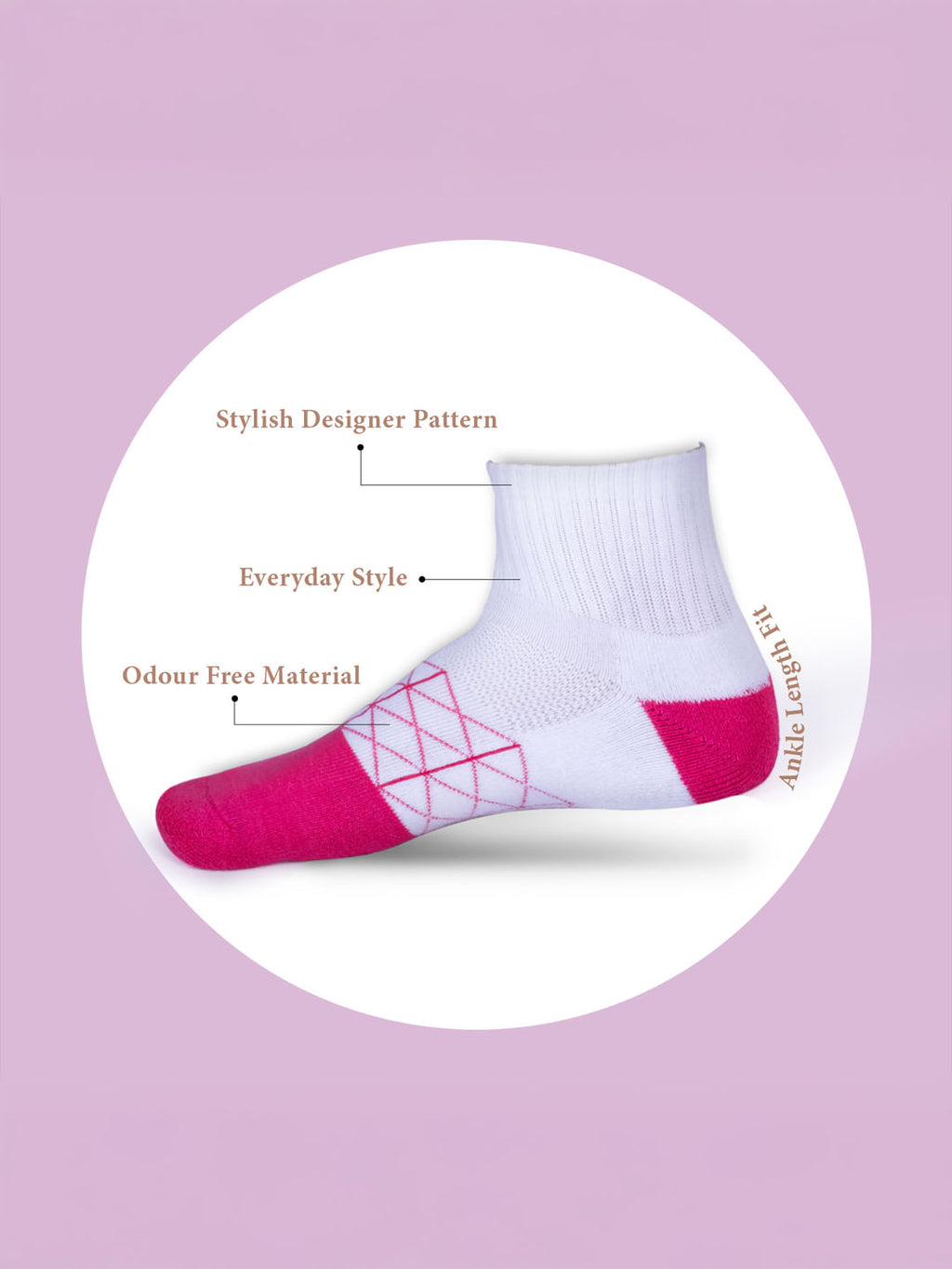 Socks Sutra by Macrowoman W-Series Women’s Sports Ankle Length Socks (Pack of 3) | Cotton Spandex Terry, Cushioned & Breathable  | MW3107