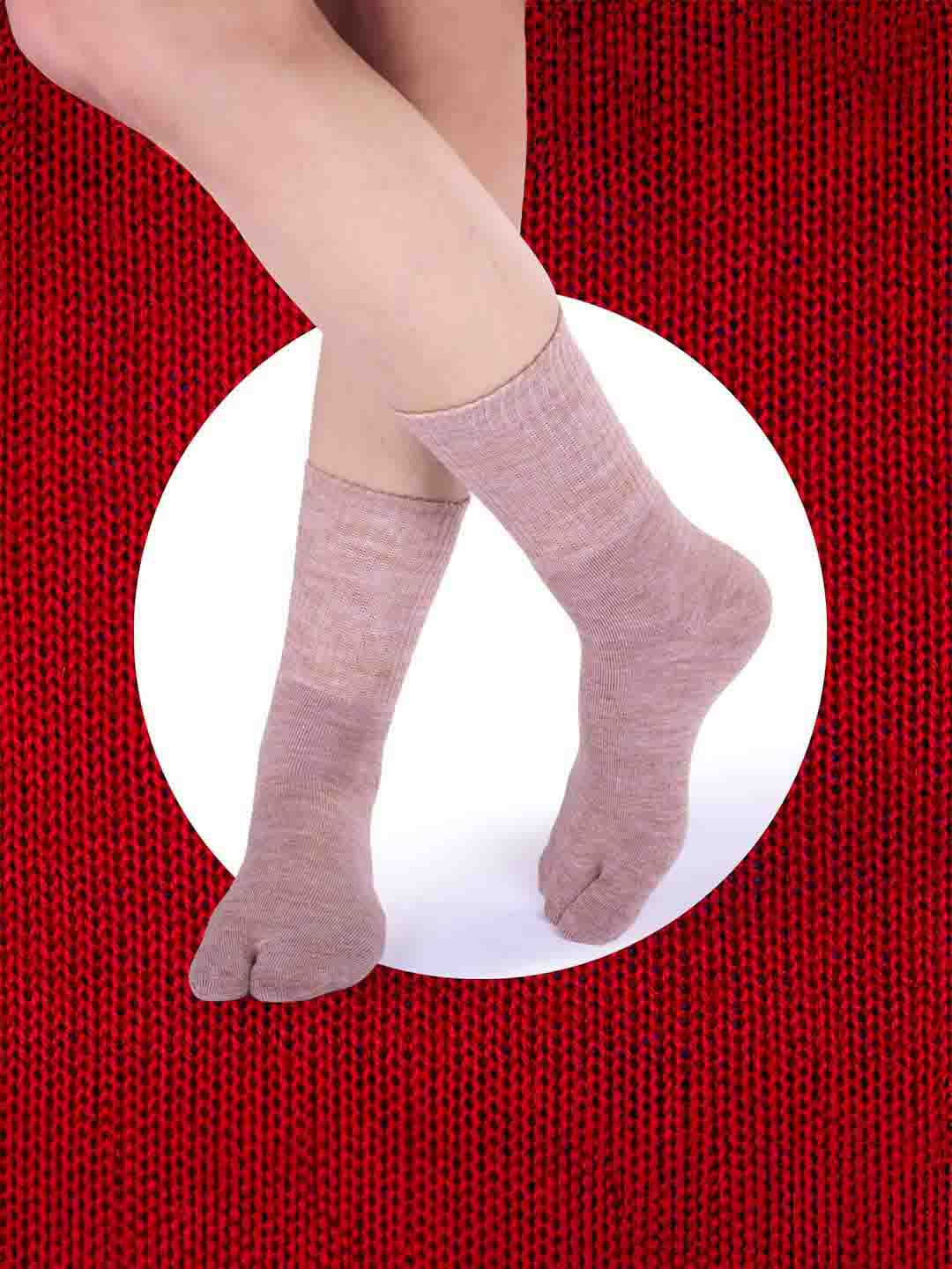 Socks Sutra by Macrowoman W-Series Women’s Thumb Toe Separator Crew/Calf Length Socks (Pack of 3) | Wool Terry, Stretch-Fit & Durable | MW3108