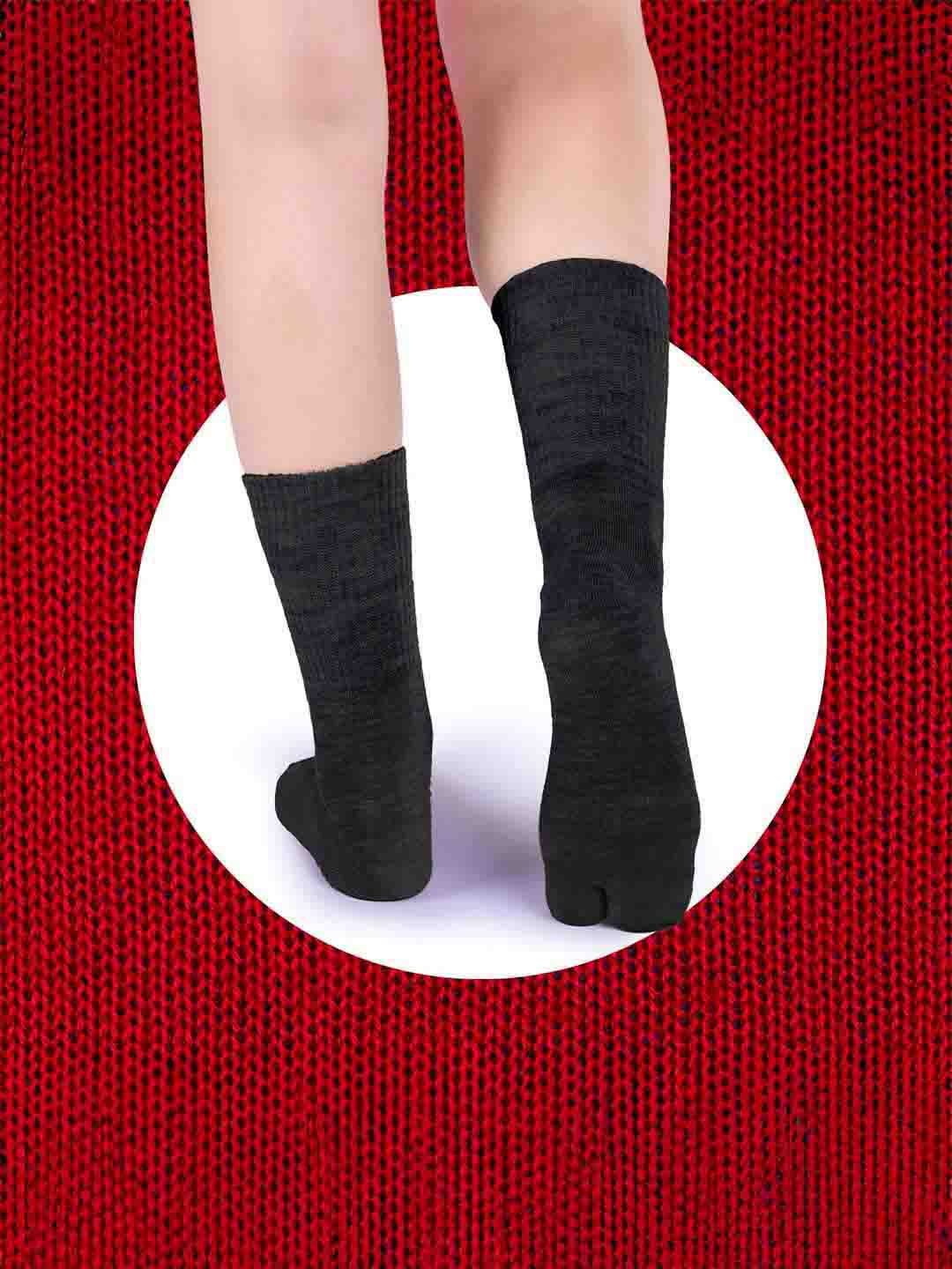 Socks Sutra by Macrowoman W-Series Women’s Thumb Toe Separator Crew/Calf Length Socks (Pack of 3) | Wool Terry, Stretch-Fit & Durable | MW3108