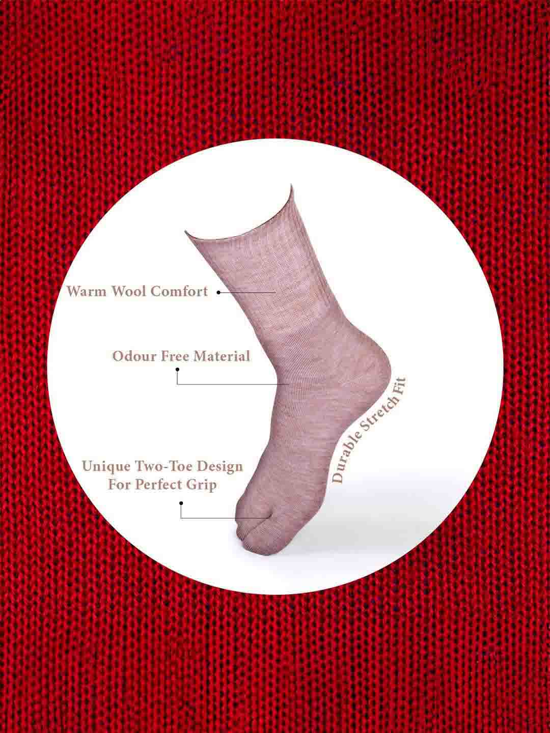 Socks Sutra by Macrowoman W-Series Women’s Thumb Toe Separator Crew/Calf Length Socks (Pack of 3) | Wool Terry, Stretch-Fit & Durable | MW3108