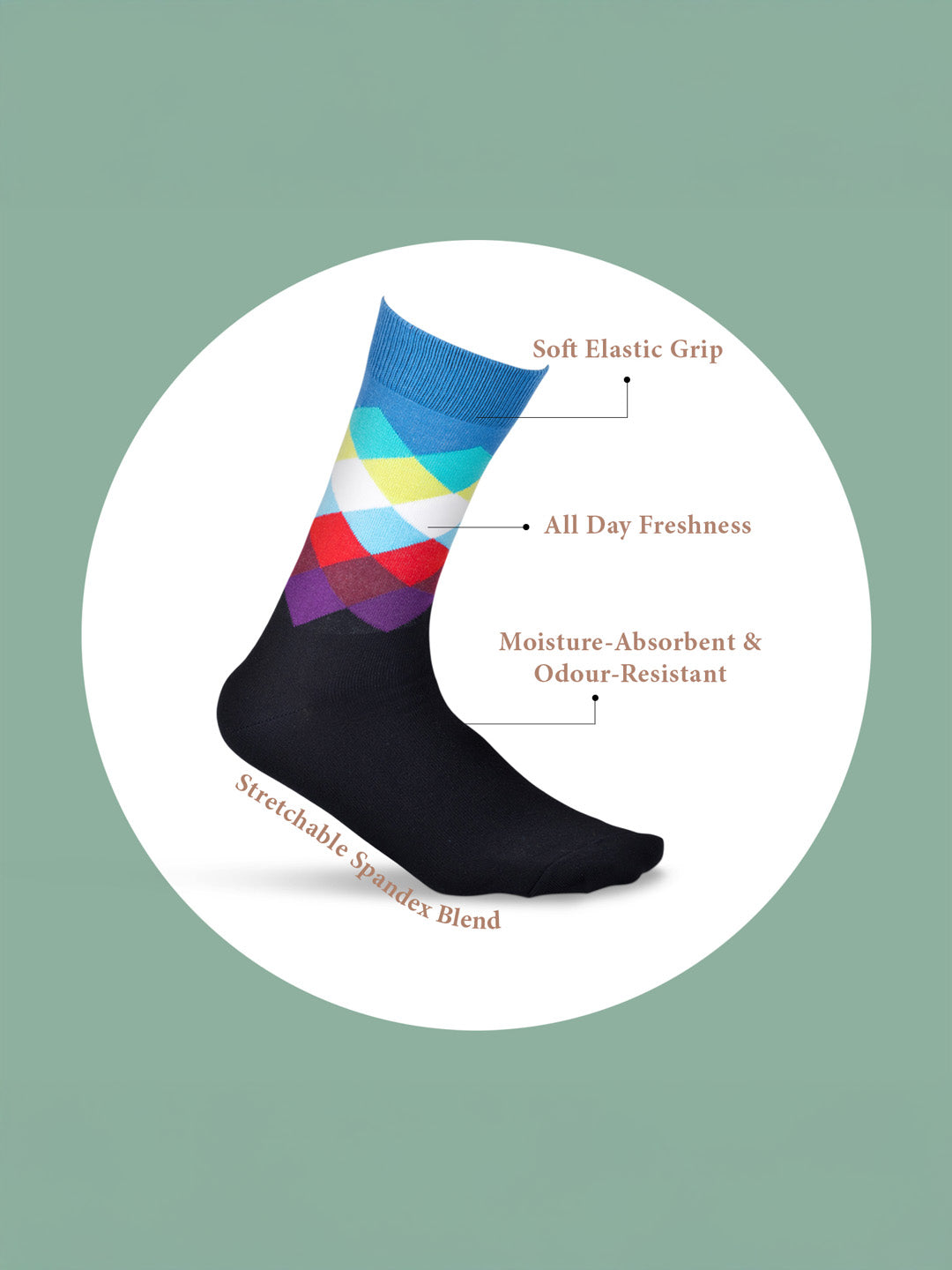 Socks Sutra by Macroman M-Series Men’s Crew/Calf Length Socks (Pack of 3) | Cotton Spandex, Stretch-Fit, Reinforced Heel & Toe | MM3024